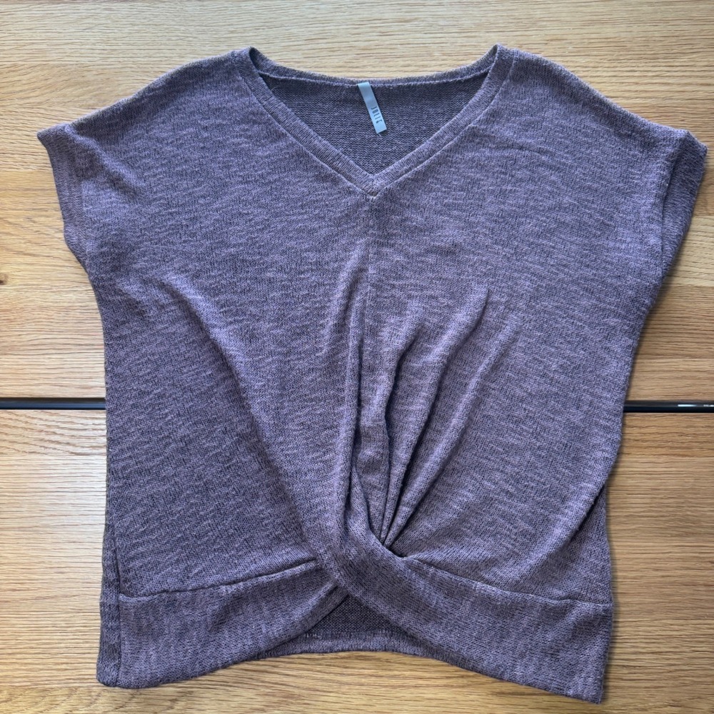 Jolie Womens V-Neck Front Twist Knit Top Mauve Purple Short Sleeve Size M